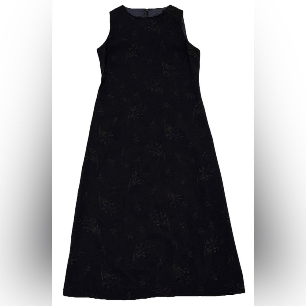Vintage Japanese Navy Blue Maxi Dress w/ Dainty Floral Pattern, S